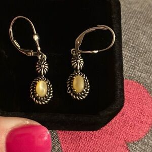 American West Sterling Concha Gemstone Leverback Earrings Golden Mother Pearl